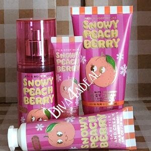 Bath & Body Works SNOWY PEACH BERRY 4PC Travel/Mini Bundle